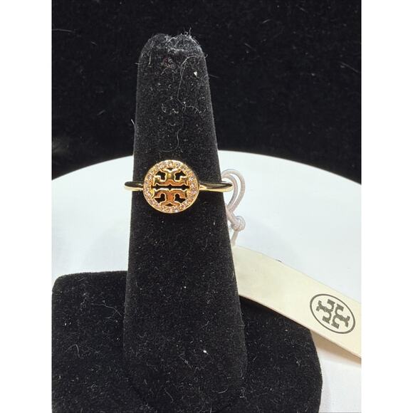 Tory Burch Miller Pavé Delicate Ring Designer Gold Plated Sz 7 Free Dust Bag New - Picture 6 of 9